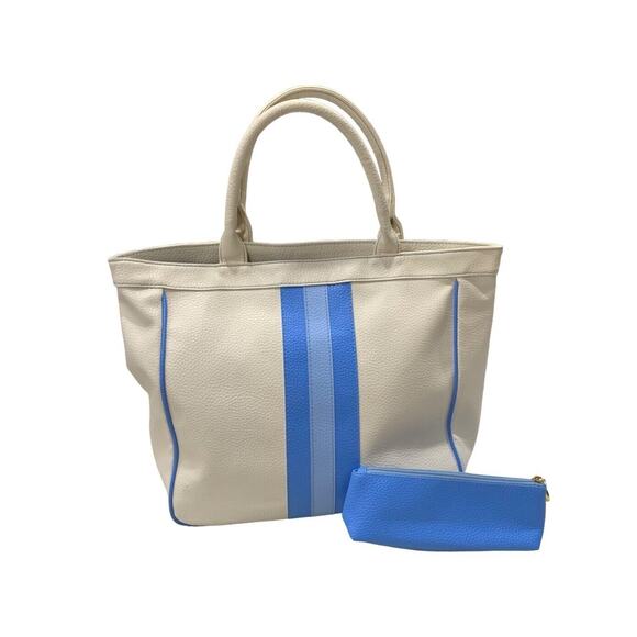 Vintage Estee Lauder Tote Bag Purse Beach with Pouch‎ Beige Blue - Picture 2 of 9